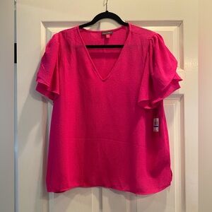 NWT Vince Camuto bright pink V-Neck Blouse